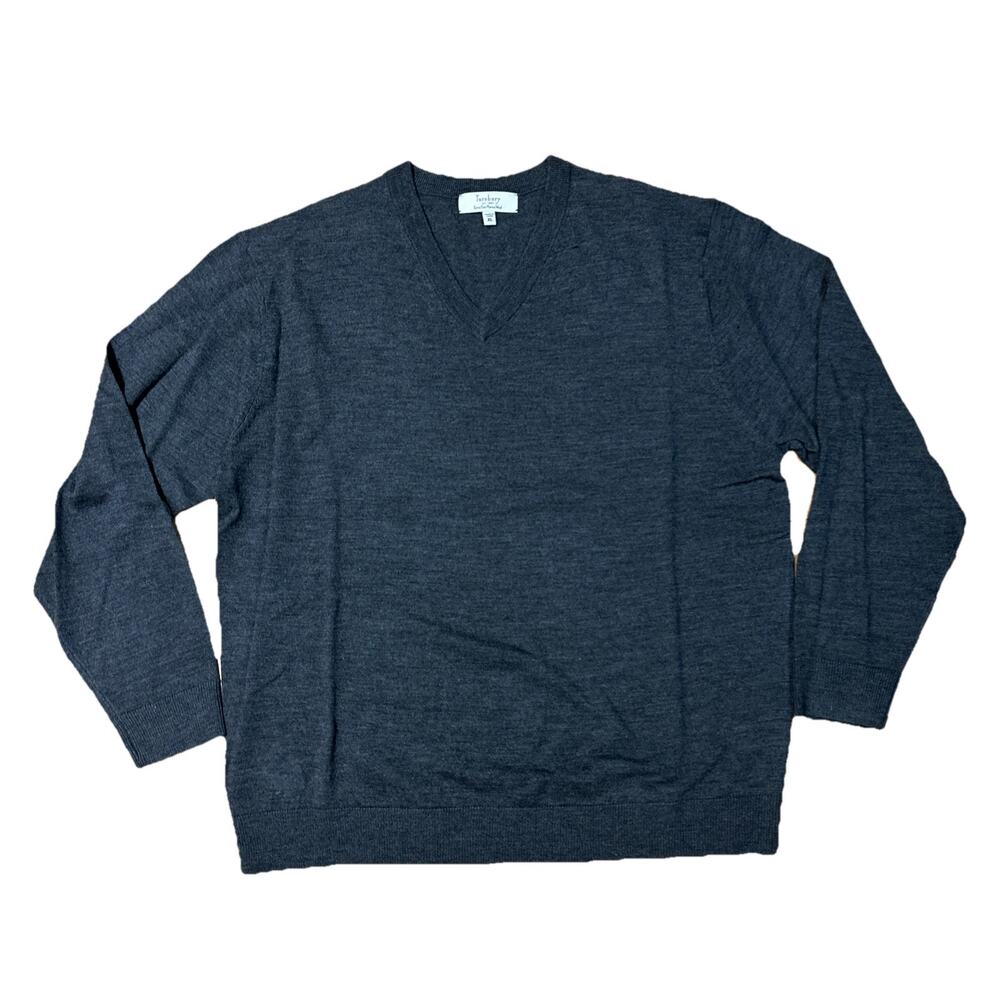 *NEW* Turnbury Mens XL Sweater Gray Long Sleeve Extra Fine Merino Wool V Neck